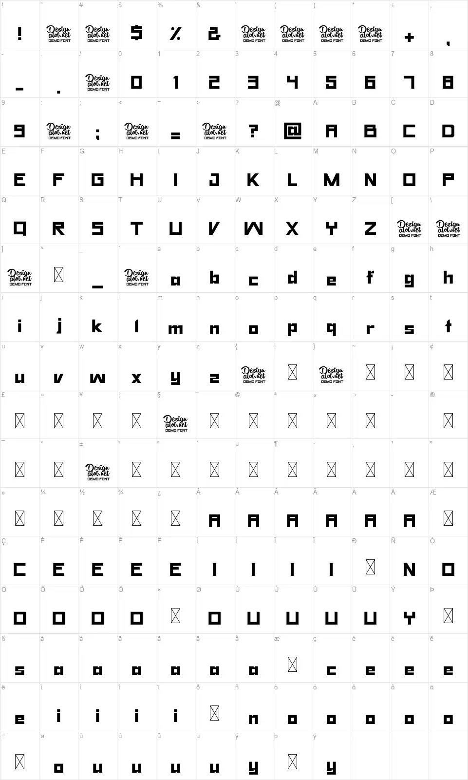 Yet Untitledfont character map