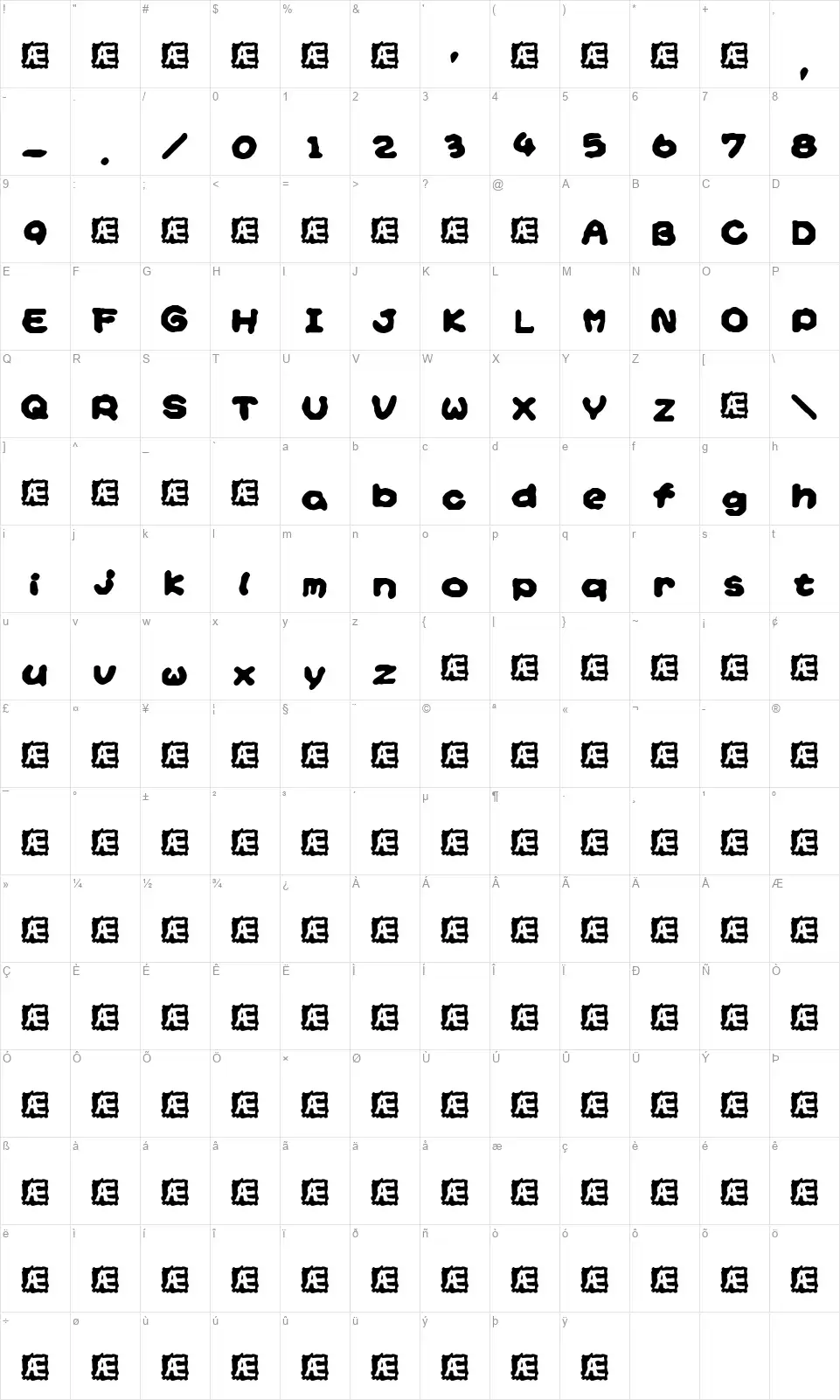 Yoshi's Storyfont character map
