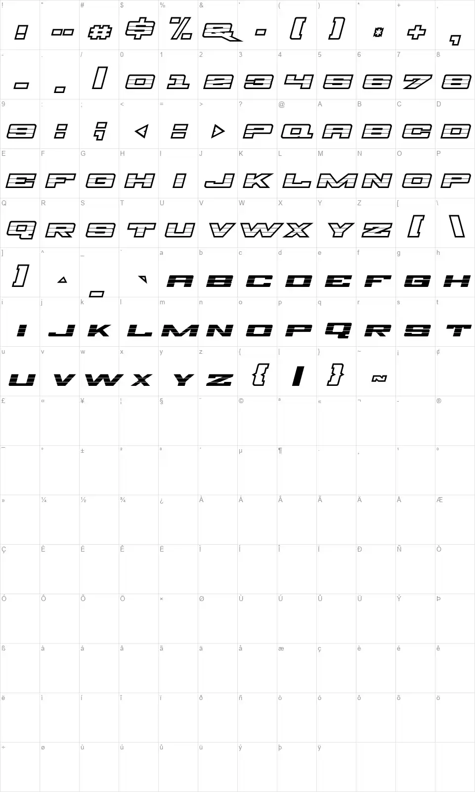 Z28font character map