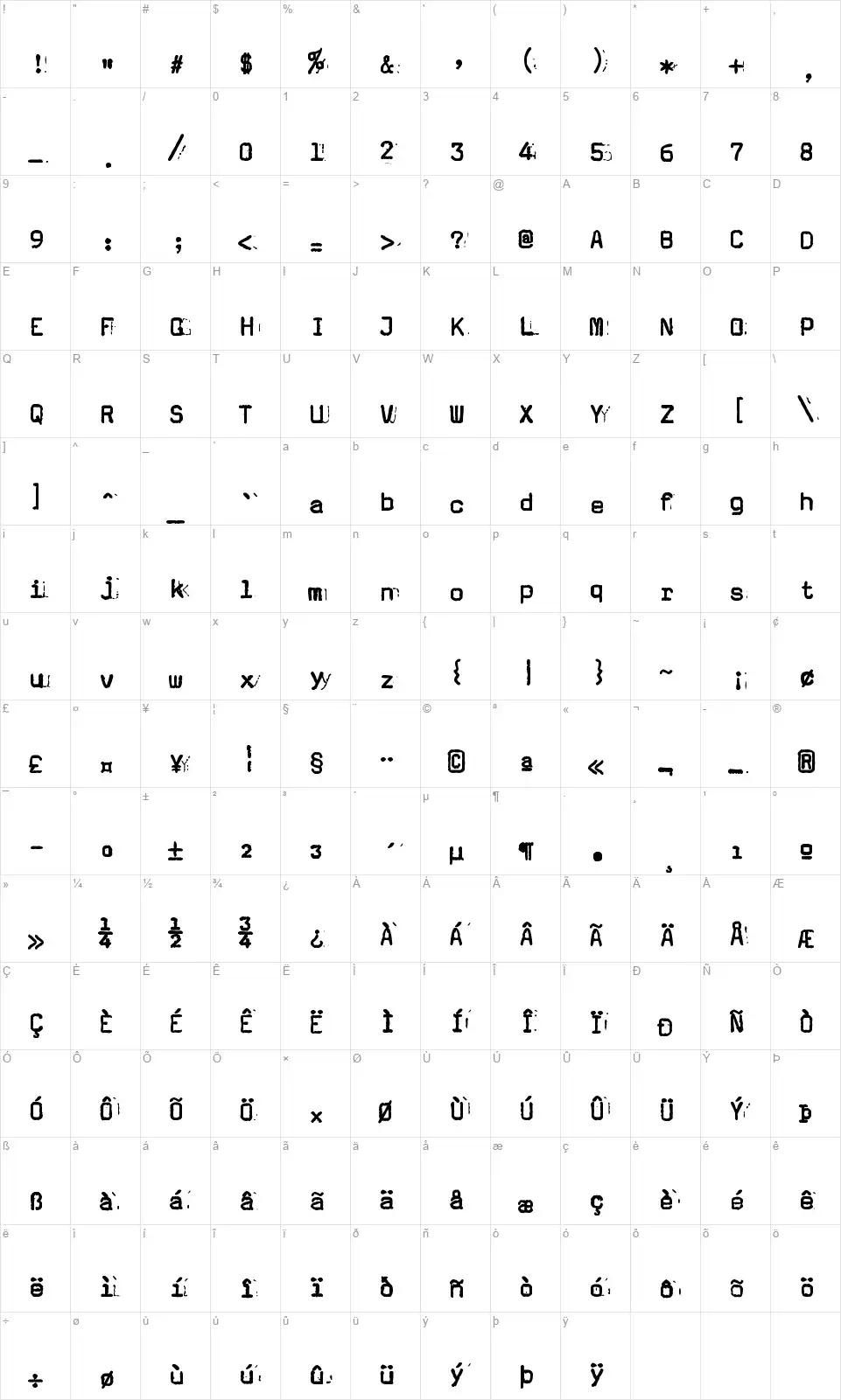 zai Olivetti Hispano Pluma 22 Typewriterfont character map