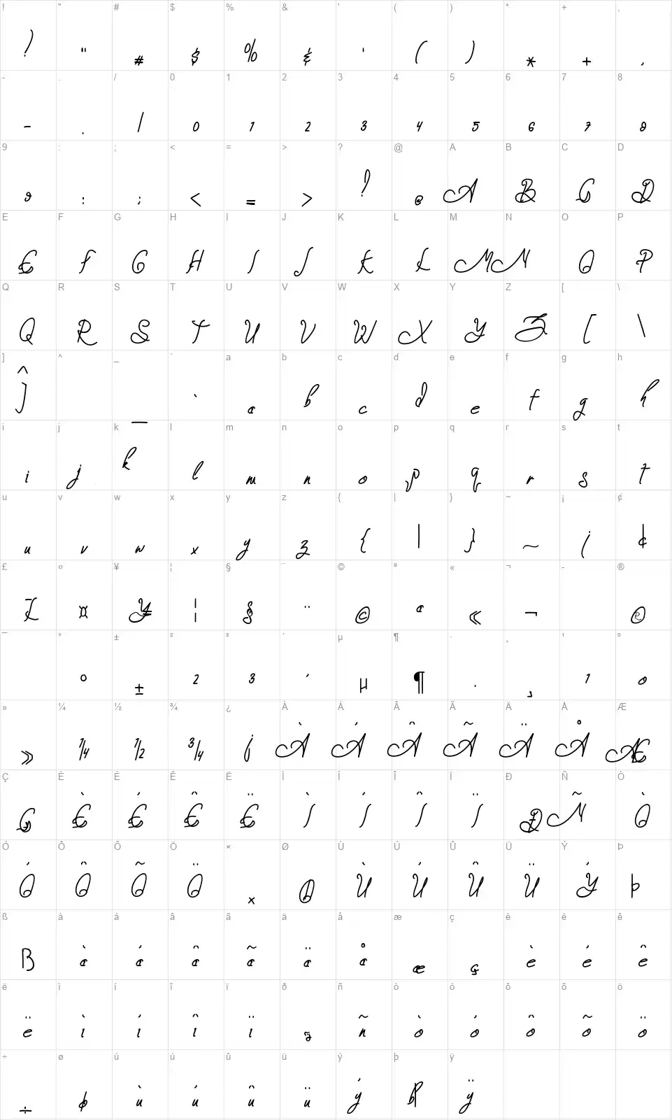Zeinstorefont character map
