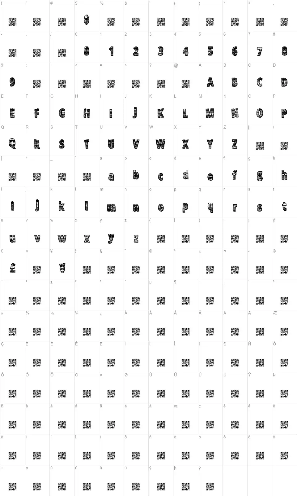 Zero Hypefont character map