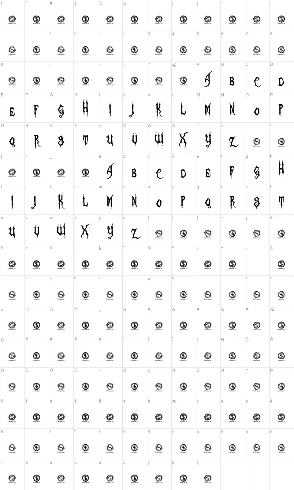 Zombie Holocaustfont character map