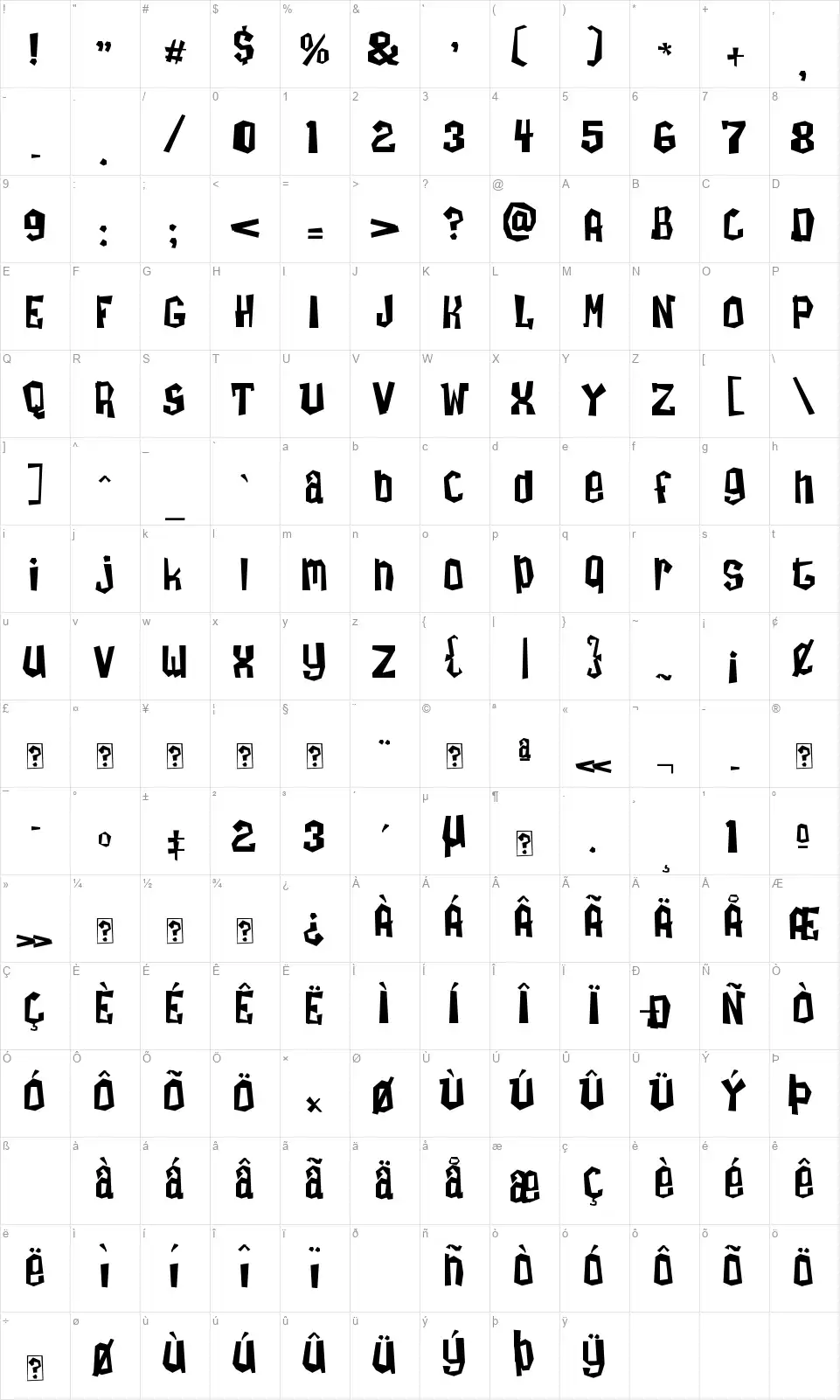 ZombieTaifont character map