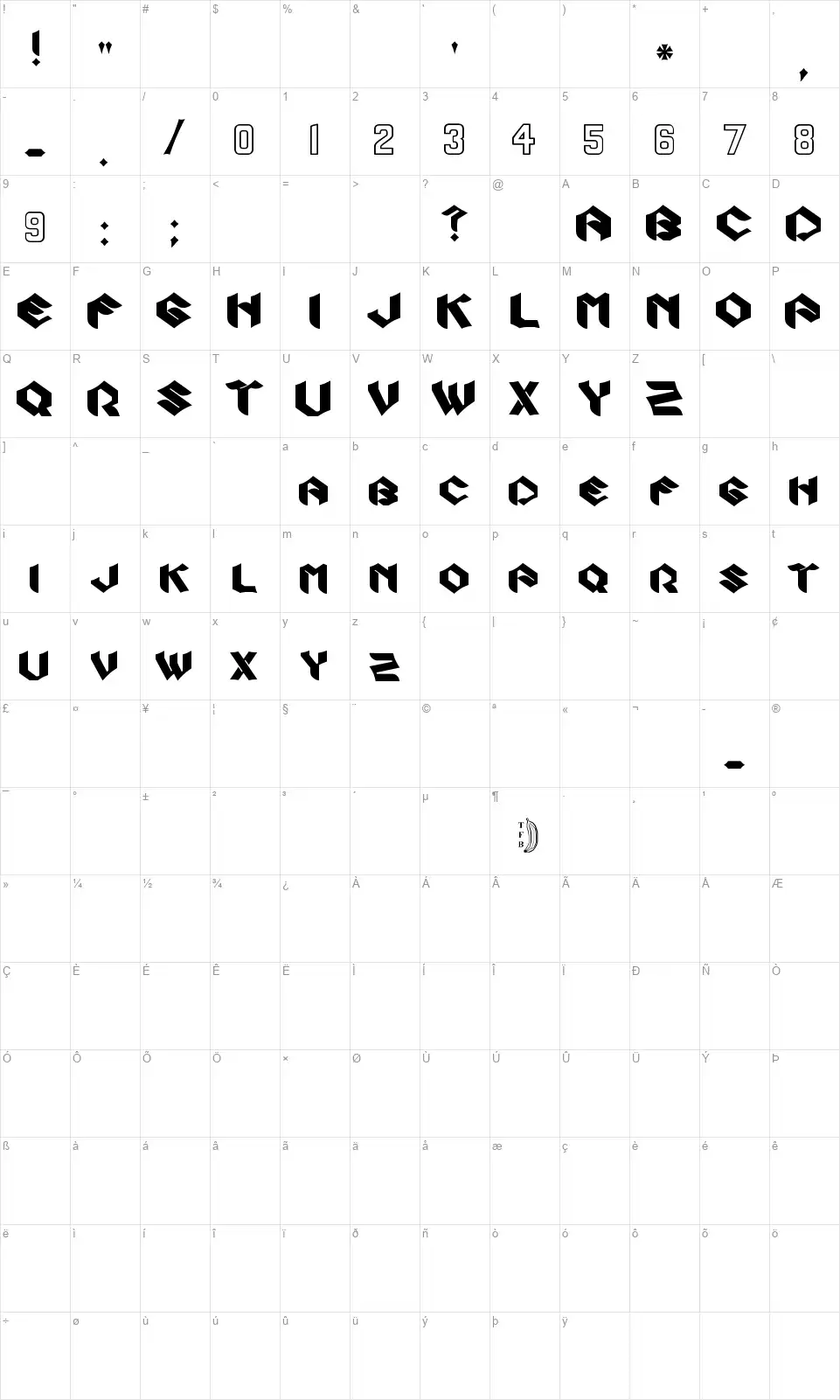 Zookfont character map