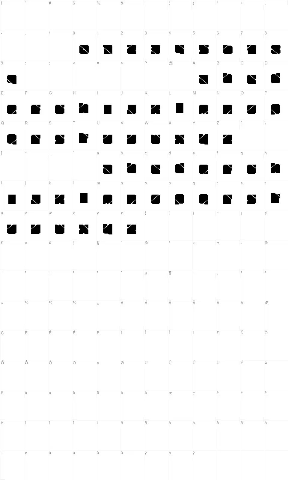 Zuber Techfont character map