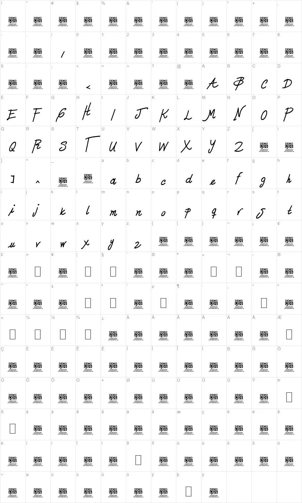 Zule Scriptfont character map