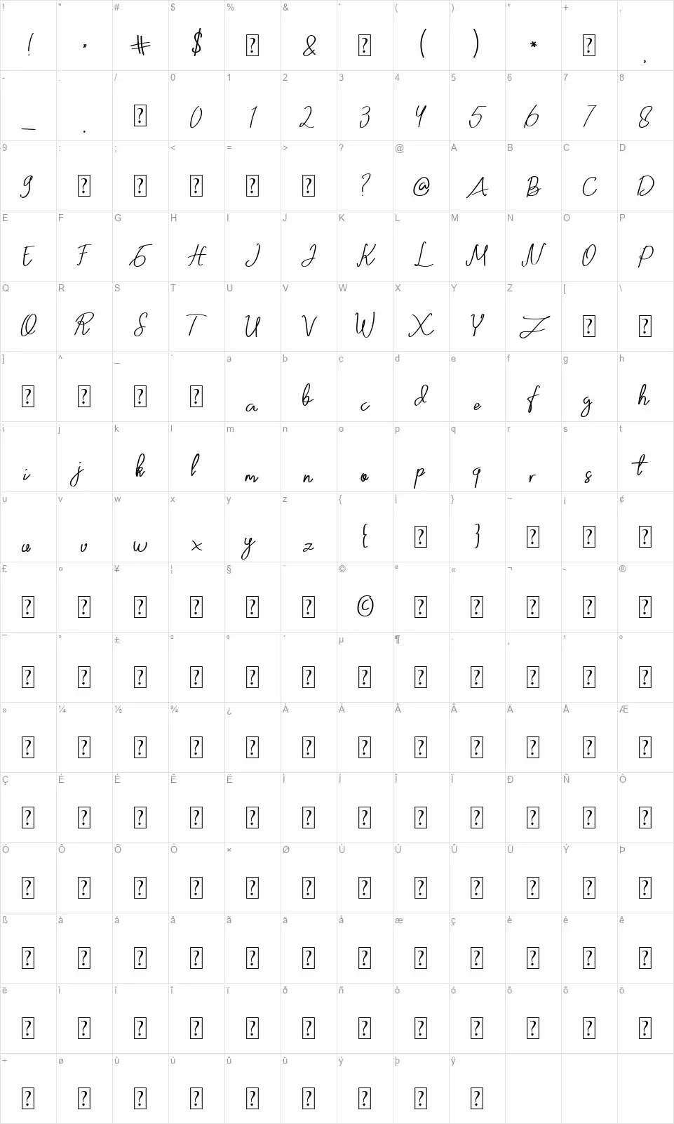 Zumattanfont character map